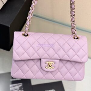 Replica Chanel Small Classic Double Flap Bag 23cm Lambskin Lotus Pink 2