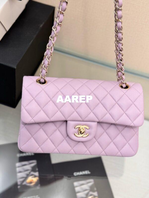 Replica Chanel Small Classic Double Flap Bag 23cm Lambskin Lotus Pink 4