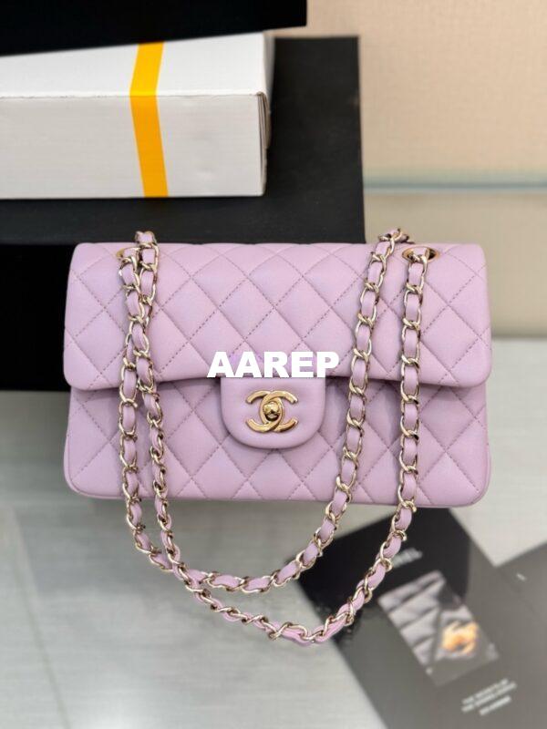 Replica Chanel Small Classic Double Flap Bag 23cm Lambskin Lotus Pink 5