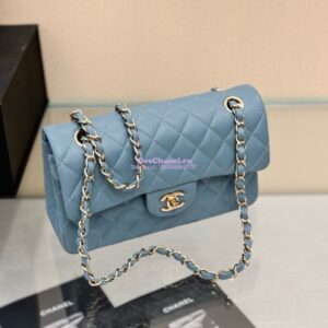 Replica Chanel Small Classic Double Flap Bag 23cm Lambskin Ash blue 2