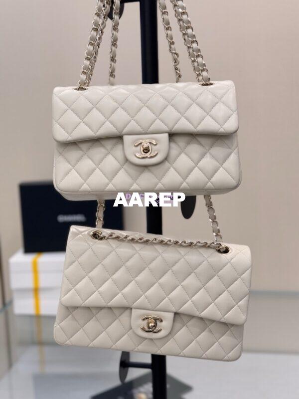 Replica Chanel Small Classic Double Flap Bag 23cm Lambskin Milk White 3
