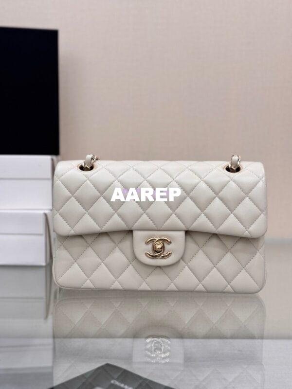 Replica Chanel Small Classic Double Flap Bag 23cm Lambskin Milk White 4