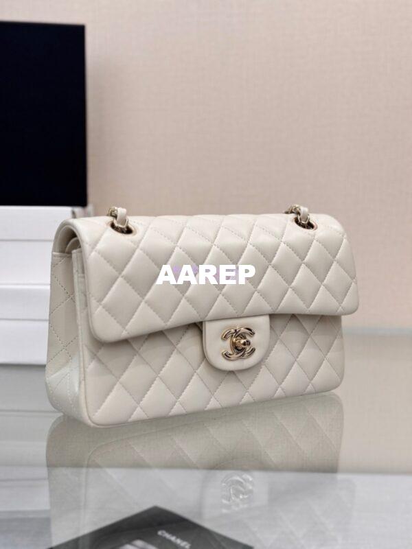 Replica Chanel Small Classic Double Flap Bag 23cm Lambskin Milk White 5