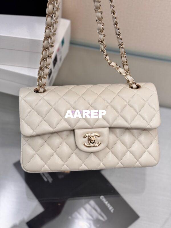 Replica Chanel Small Classic Double Flap Bag 23cm Lambskin Milk White 6