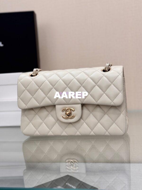 Replica Chanel Small Classic Double Flap Bag 23cm Lambskin Milk White 7