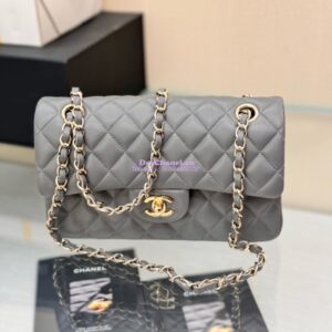 Replica Chanel Small Classic Double Flap Bag 23cm Lambskin Luxe Grey 2