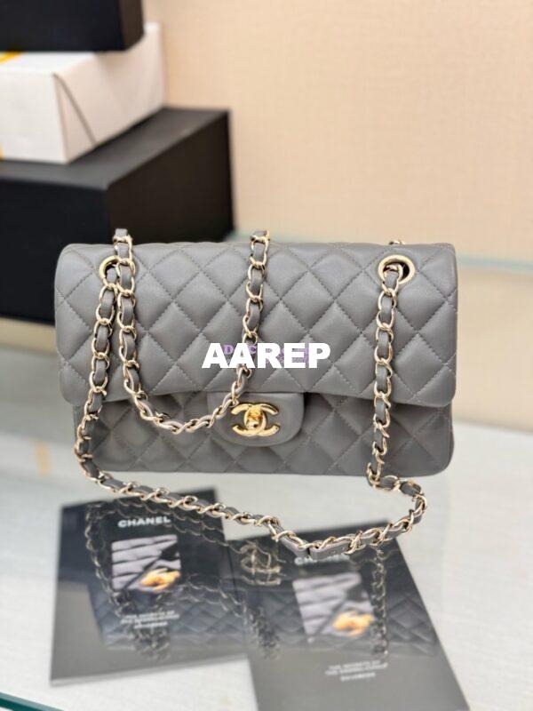Replica Chanel Small Classic Double Flap Bag 23cm Lambskin Luxe Grey 2