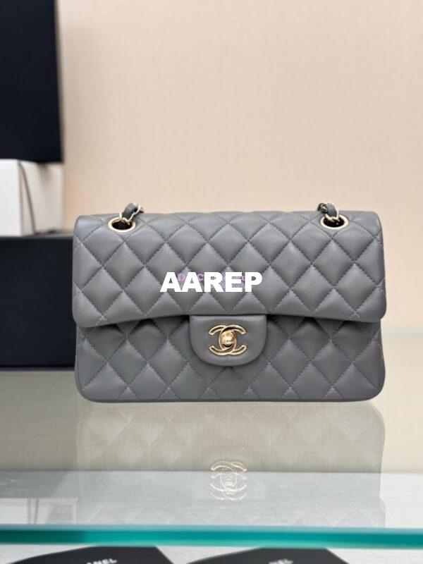 Replica Chanel Small Classic Double Flap Bag 23cm Lambskin Luxe Grey 3