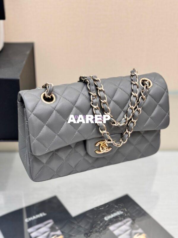 Replica Chanel Small Classic Double Flap Bag 23cm Lambskin Luxe Grey 4