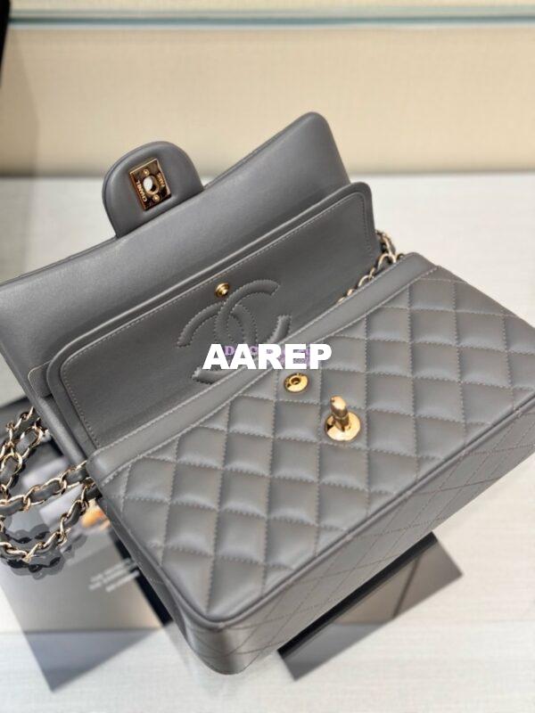 Replica Chanel Small Classic Double Flap Bag 23cm Lambskin Luxe Grey 10