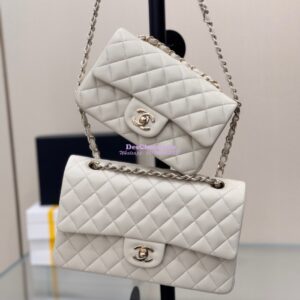 Replica Chanel Small Classic Flap CF Bag Lambskin Shining Light Gold Hardware 20cm in Milk White