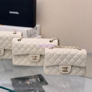 Replica Chanel Small Classic Flap CF Bag Lambskin Shining Light Gold Hardware 20cm in Milk White 2