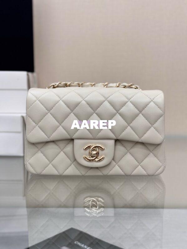 Replica Chanel Small Classic Flap CF Bag Lambskin Shining Light Gold Hardware 20cm in Milk White 5