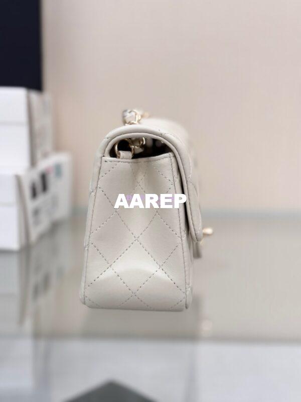 Replica Chanel Small Classic Flap CF Bag Lambskin Shining Light Gold Hardware 20cm in Milk White 7