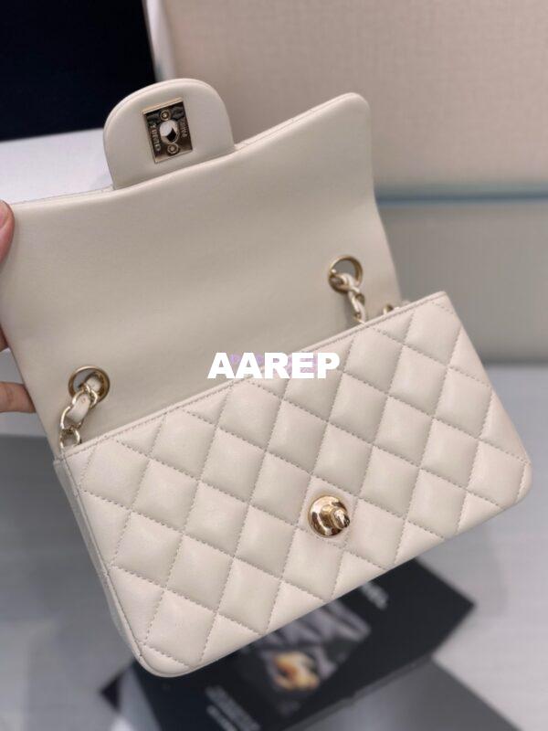 Replica Chanel Small Classic Flap CF Bag Lambskin Shining Light Gold Hardware 20cm in Milk White 8