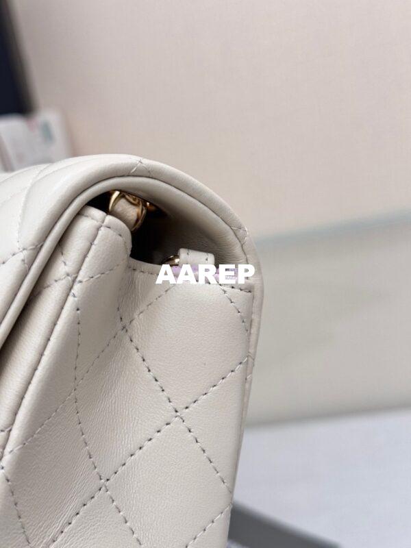 Replica Chanel Small Classic Flap CF Bag Lambskin Shining Light Gold Hardware 20cm in Milk White 9