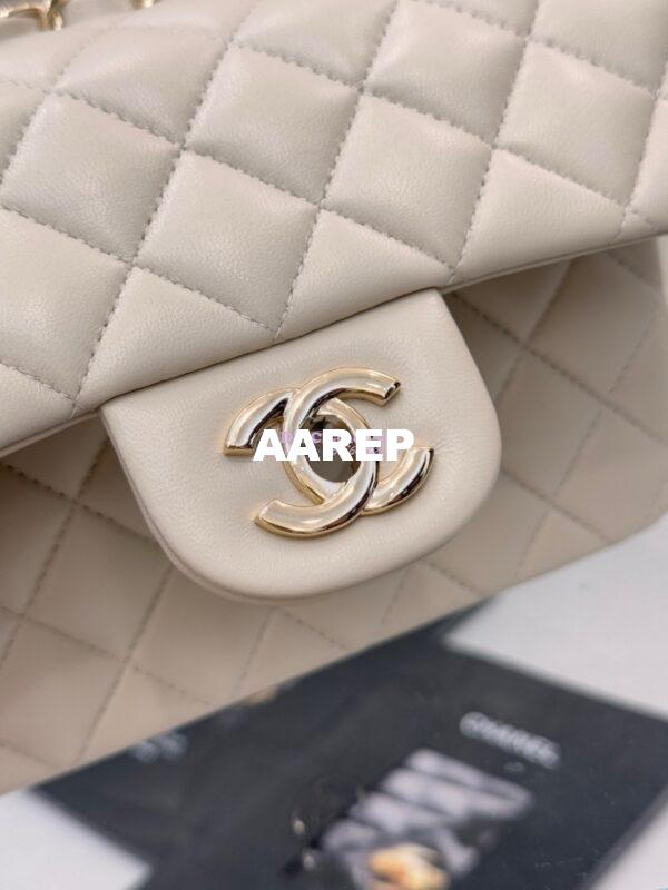 Replica Chanel Small Classic Flap CF Bag Lambskin Shining Light Gold Hardware 20cm in Milk White 11