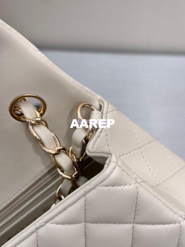 Replica Chanel Small Classic Flap CF Bag Lambskin Shining Light Gold Hardware 20cm in Milk White 12