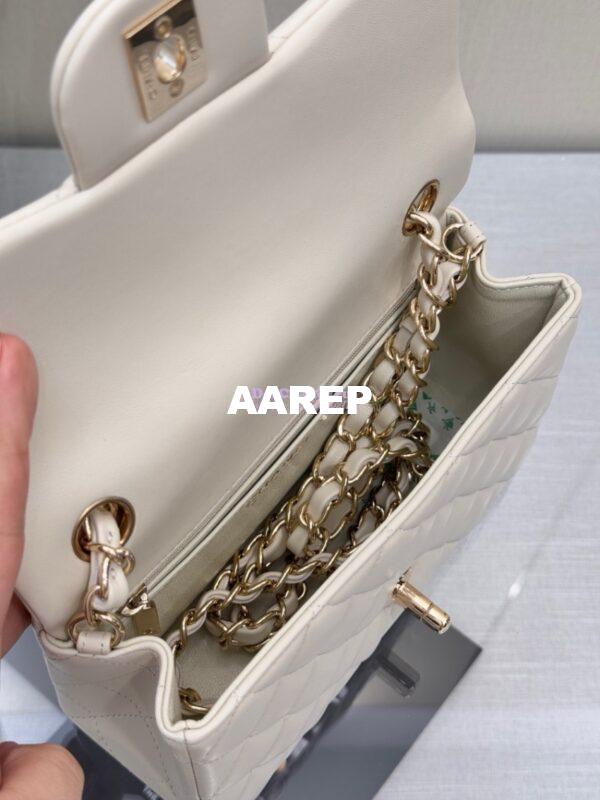 Replica Chanel Small Classic Flap CF Bag Lambskin Shining Light Gold Hardware 20cm in Milk White 14