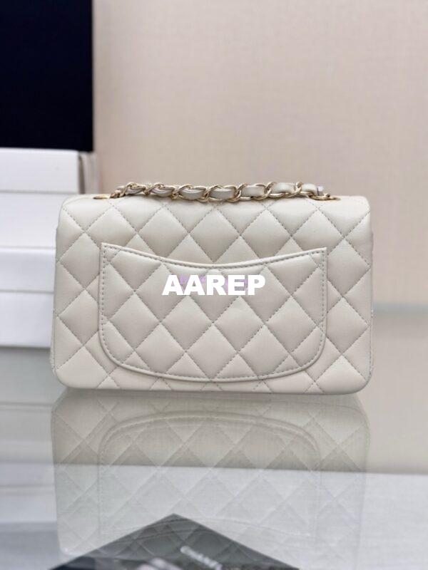 Replica Chanel Small Classic Flap CF Bag Lambskin Shining Light Gold Hardware 20cm in Milk White 15