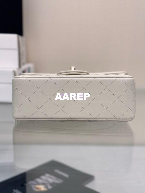 Replica Chanel Small Classic Flap CF Bag Lambskin Shining Light Gold Hardware 20cm in Milk White 16