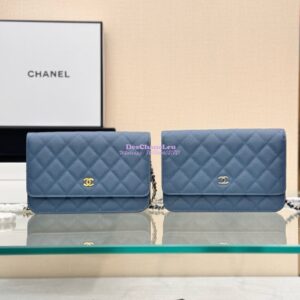 Replica Chanel New Magnetic Caviar Wallet On Chain WOC Cloud Blue Bag 33814