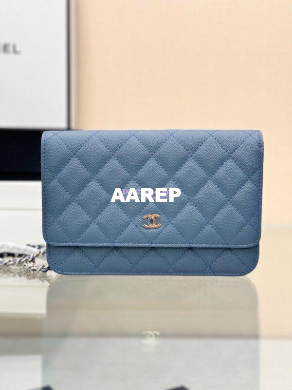 Replica Chanel New Magnetic Caviar Wallet On Chain WOC Cloud Blue Bag 33814 5
