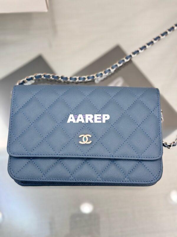 Replica Chanel New Magnetic Caviar Wallet On Chain WOC Cloud Blue Bag 33814 6