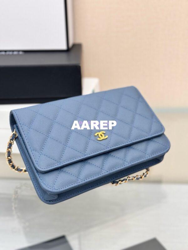 Replica Chanel New Magnetic Caviar Wallet On Chain WOC Cloud Blue Bag 33814 12