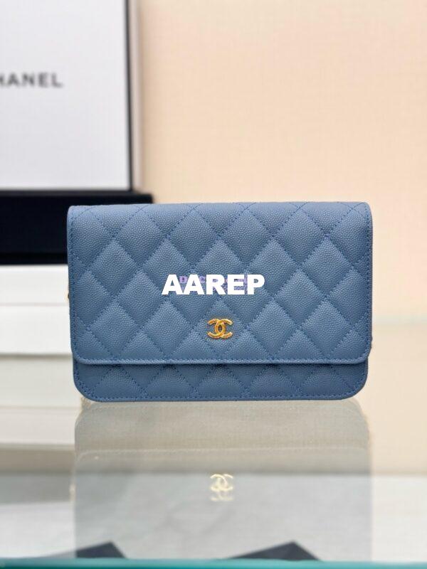 Replica Chanel New Magnetic Caviar Wallet On Chain WOC Cloud Blue Bag 33814 13