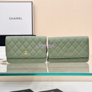 Replica Chanel New Magnetic Caviar Wallet On Chain WOC MAtcha Bag 33814