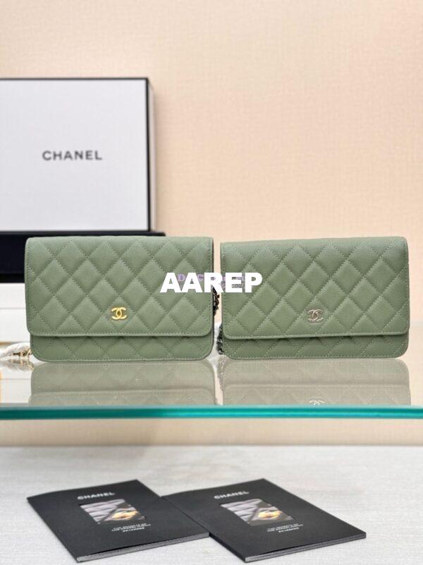 Replica Chanel New Magnetic Caviar Wallet On Chain WOC MAtcha Bag 33814