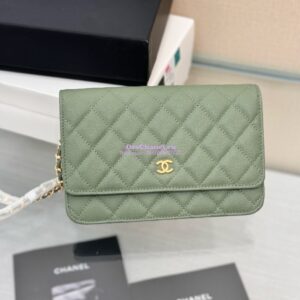 Replica Chanel New Magnetic Caviar Wallet On Chain WOC MAtcha Bag 33814 2