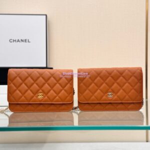 Replica Chanel New Magnetic Caviar Wallet On Chain WOC Caramel Bag 33814