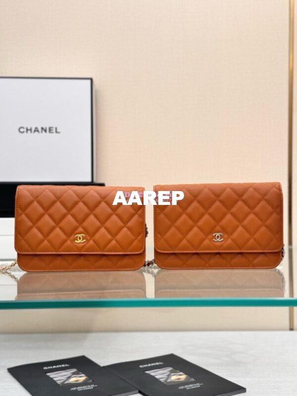 Replica Chanel New Magnetic Caviar Wallet On Chain WOC Caramel Bag 33814 3