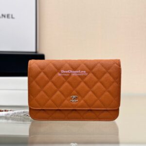 Replica Chanel New Magnetic Caviar Wallet On Chain WOC Caramel Bag 33814 2