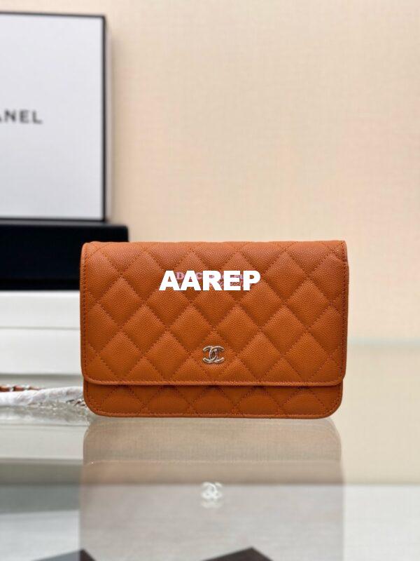 Replica Chanel New Magnetic Caviar Wallet On Chain WOC Caramel Bag 33814 4