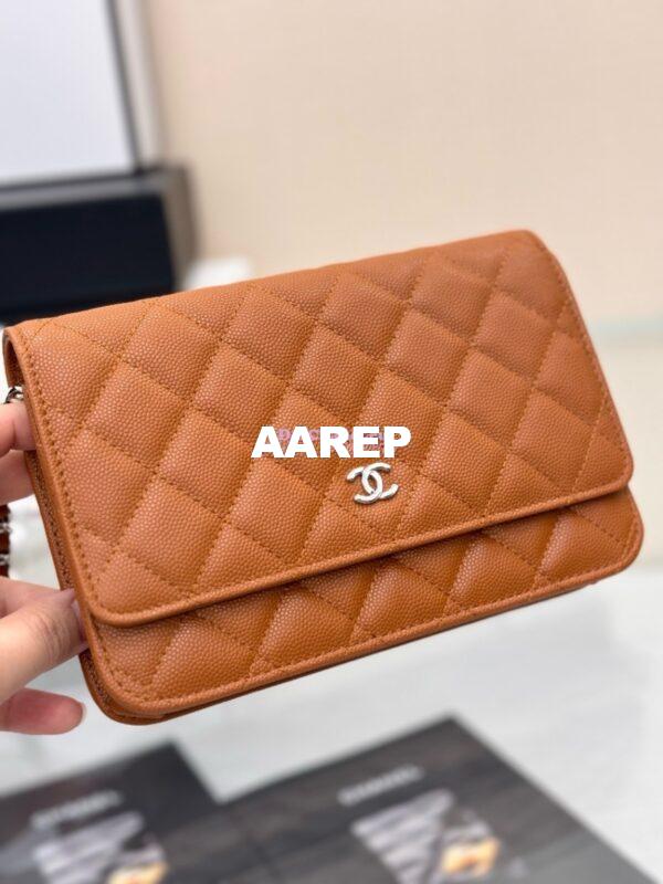 Replica Chanel New Magnetic Caviar Wallet On Chain WOC Caramel Bag 33814 5