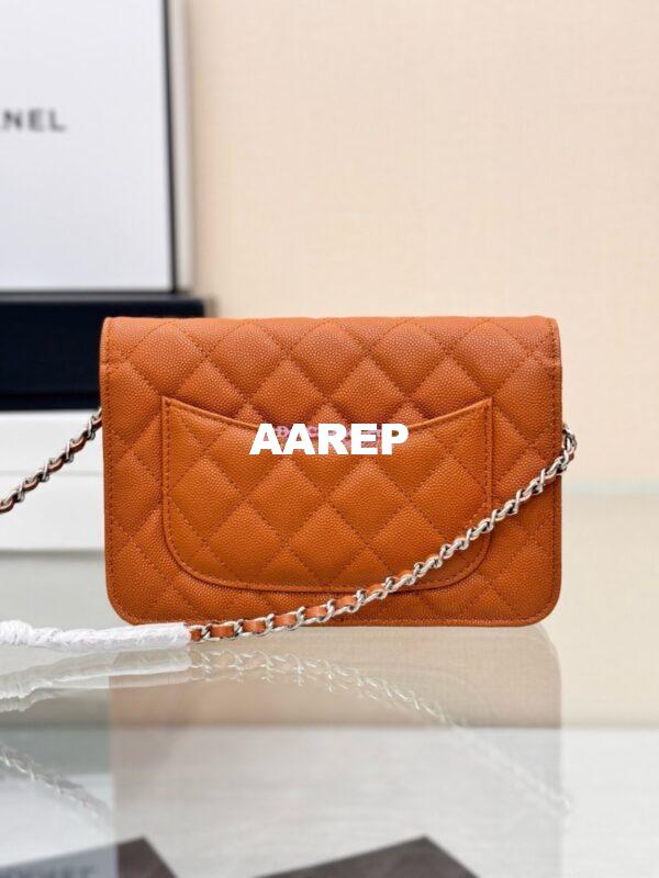 Replica Chanel New Magnetic Caviar Wallet On Chain WOC Caramel Bag 33814 11