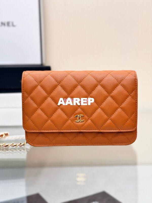 Replica Chanel New Magnetic Caviar Wallet On Chain WOC Caramel Bag 33814 13