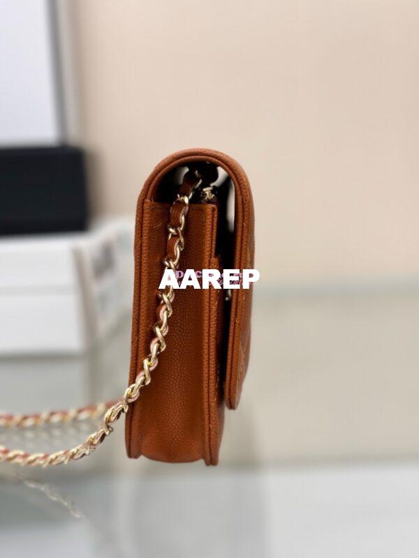 Replica Chanel New Magnetic Caviar Wallet On Chain WOC Caramel Bag 33814 14