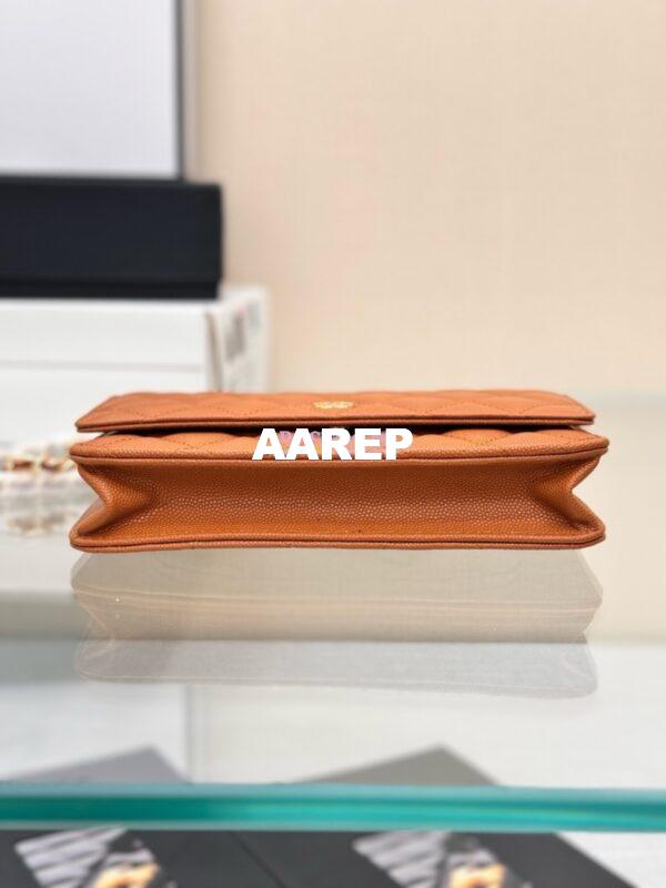 Replica Chanel New Magnetic Caviar Wallet On Chain WOC Caramel Bag 33814 15