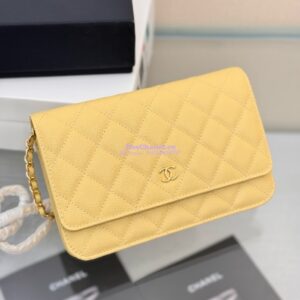 Replica Chanel New Magnetic Caviar Wallet On Chain WOC Yellow Bag 33814 2