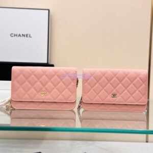 Replica Chanel New Magnetic Caviar Wallet On Chain WOC Light Pink Bag 33814