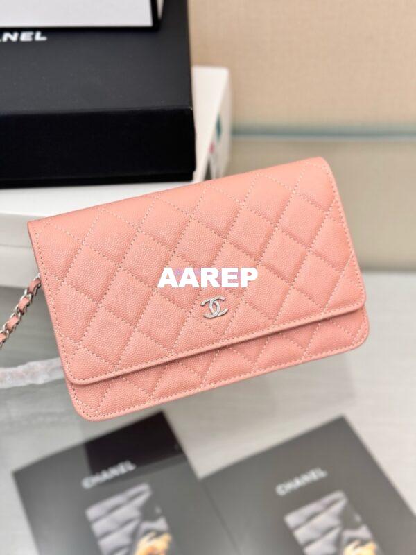 Replica Chanel New Magnetic Caviar Wallet On Chain WOC Light Pink Bag 33814 4