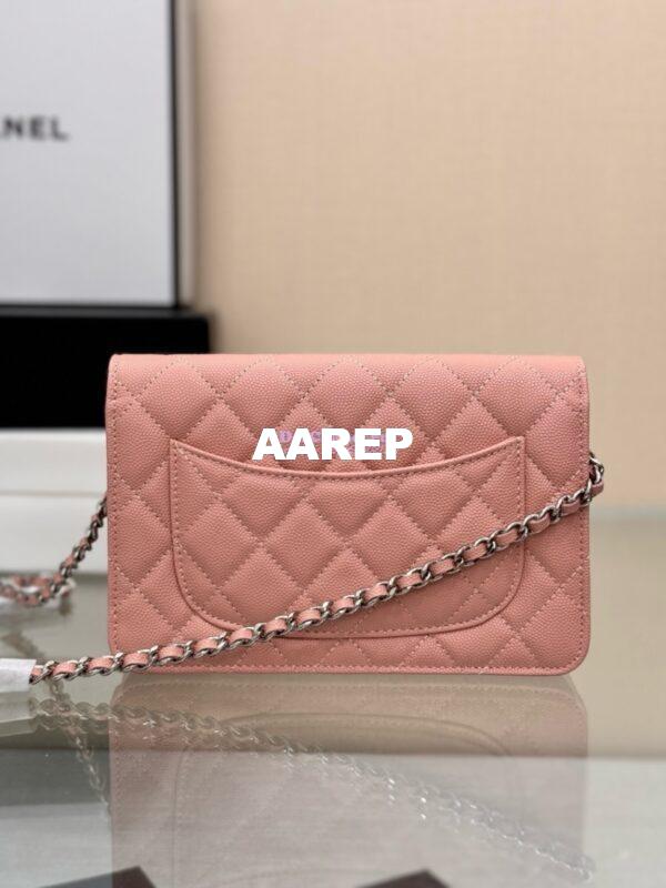 Replica Chanel New Magnetic Caviar Wallet On Chain WOC Light Pink Bag 33814 11