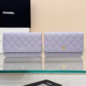 Replica Chanel New Magnetic Caviar Wallet On Chain WOC Light Purple Bag 33814