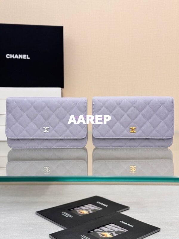Replica Chanel New Magnetic Caviar Wallet On Chain WOC Light Purple Bag 33814