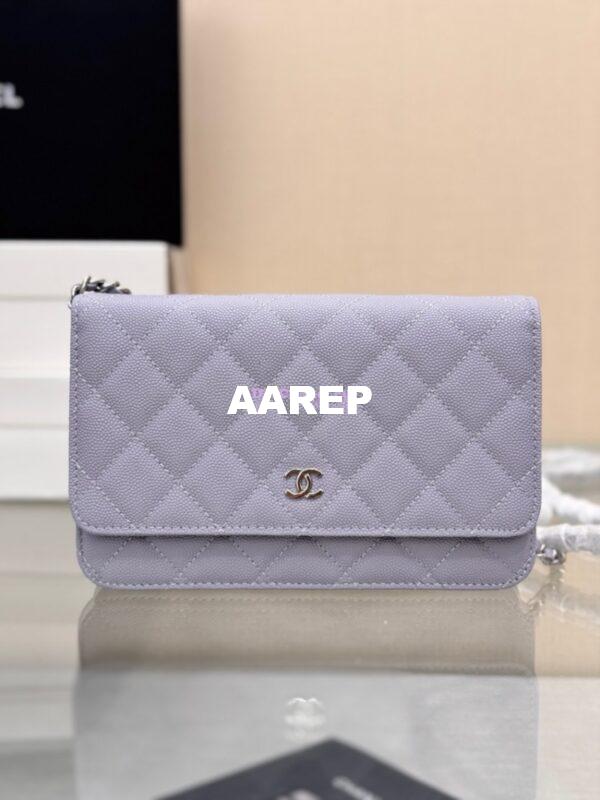 Replica Chanel New Magnetic Caviar Wallet On Chain WOC Light Purple Bag 33814 2