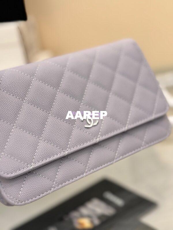 Replica Chanel New Magnetic Caviar Wallet On Chain WOC Light Purple Bag 33814 3